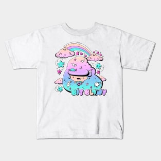 Cute blue cloud bubble head girl in kawaii style Kids T-Shirt